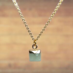 Indio Jewelry Delicate Gold Plated Green Aventurine Faceted Stone Necklace #207